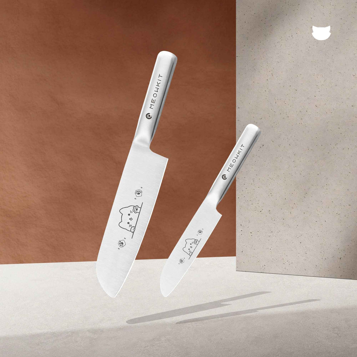 Set di 2 Pezzi di Coltelli Meowkit – Utensili da Cucina Polifunzionali con Incisione di Gatti Adorabili